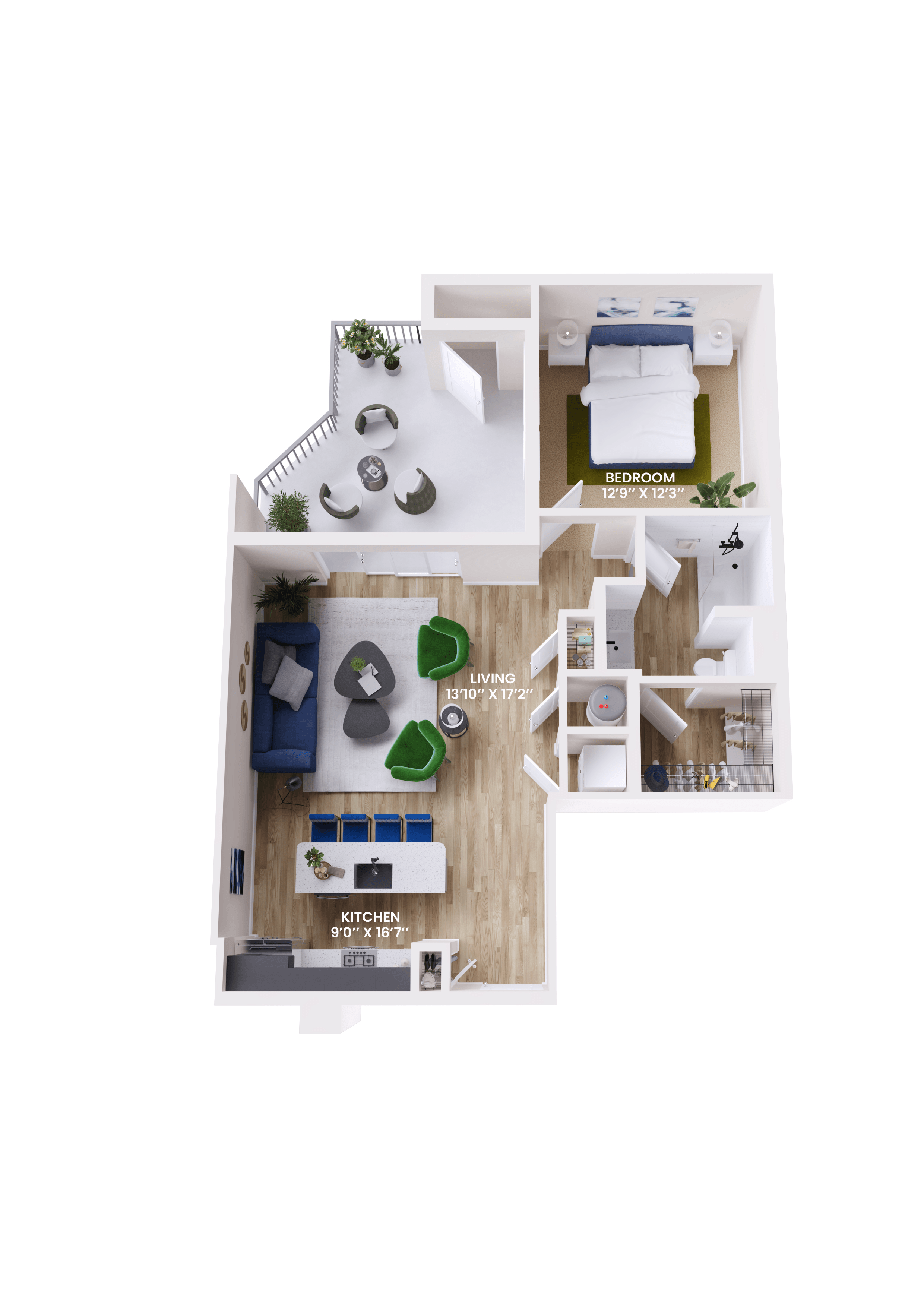 Floor plan for 1 bed, 1 bath, 803 sqft